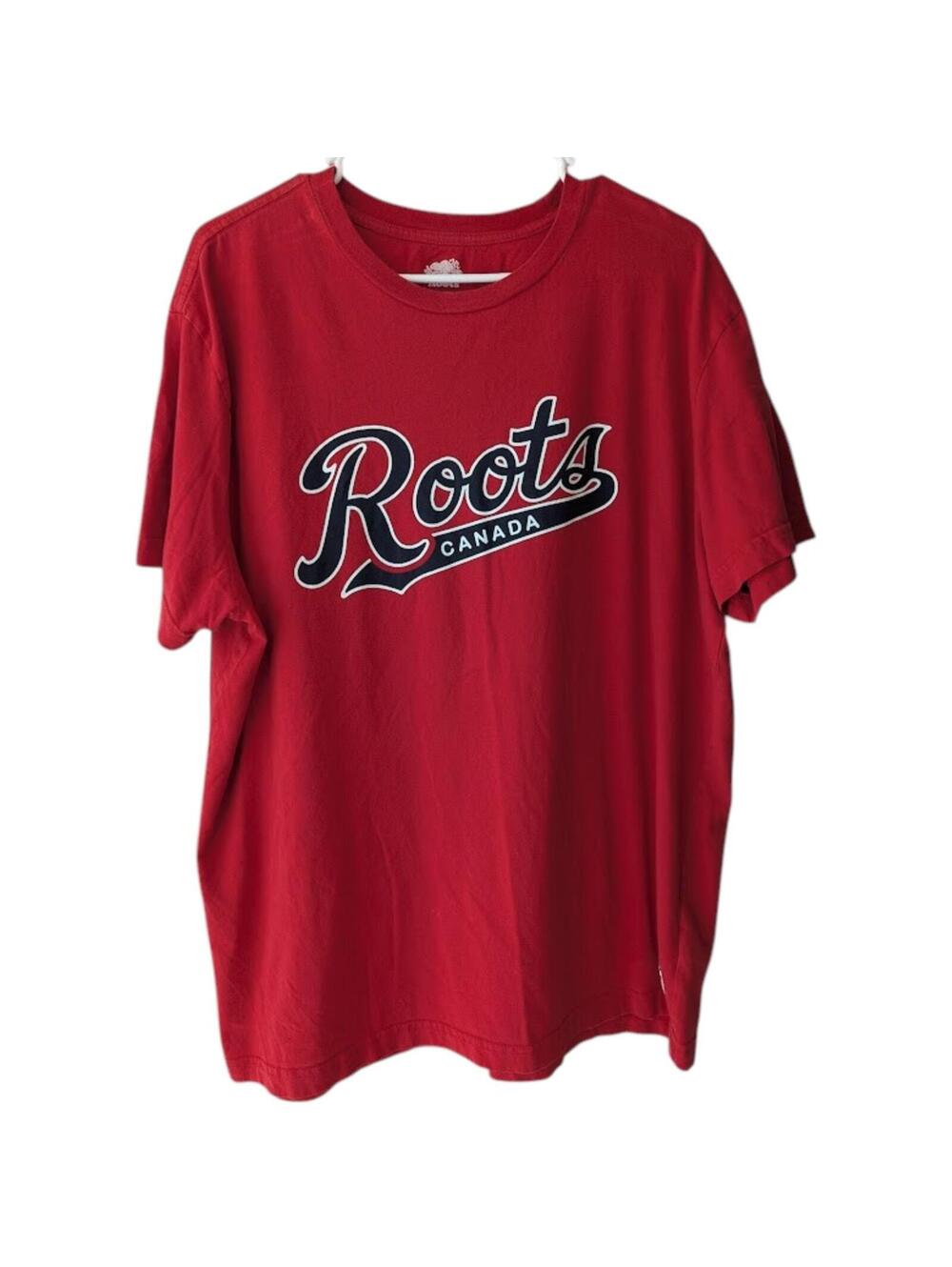 Roots Canada Red Graphic Logo T-Shirt XL Casual Cotton Tee Vintage Style